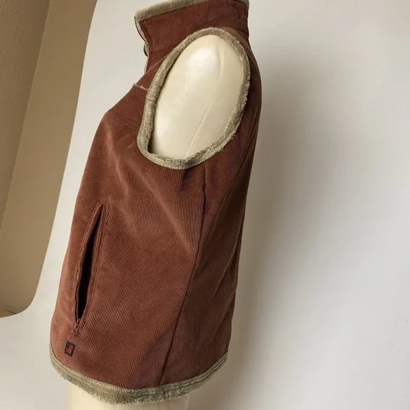 Woolrich Vest Womens M Corduroy Zip Faux Fur Lined Pockets Cinnamon color VTG? - Picture 5 of 11